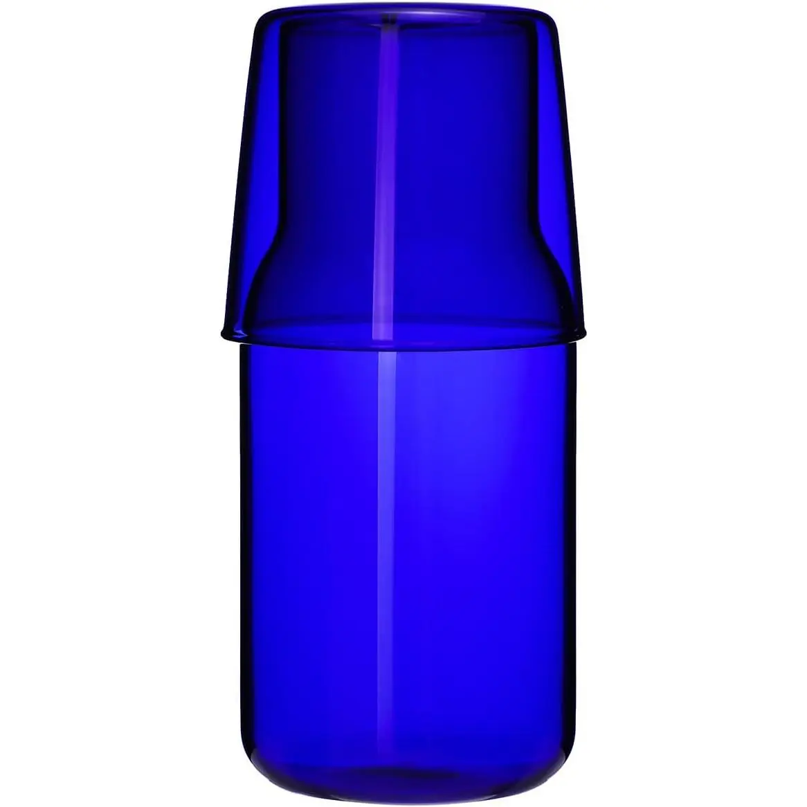 15 Oz Dark Blue Glass Bedside Night Water Carafe Set with Tumbler Cup, Kitchenware Drinkware for Tea, Reusable Glass Bottle