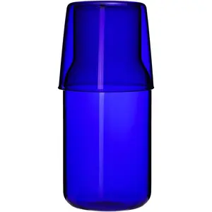 15 Oz Dark Blue Glass Bedside Night Water Carafe with Tumbler Glass.