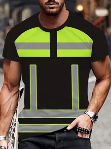 Men's Fashion Casual Streetwear Fitted Geometric Print Short Sleeve Round Neck T-Shirt, Comfortable Versatile Top for All Seasons, Men's Stylish Clothing