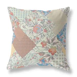 HomeRoots 413952 20 in. Boho Floral Indoor & Outdoor Throw Pillow, Cream, Red & Blue