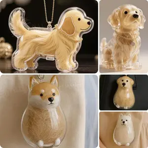 Dog Hair Collector Keychain Charm Memorial Storage Box, Dog Shape Pet Hair Memorial Bottle, DIY Pet Furs Collection Capsules, Pet Hair Ashes Keepsake (Golden Retriever)Pets, Cats, Dogs