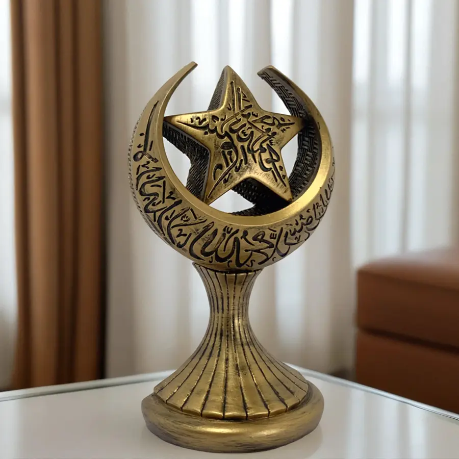 Moon Star Statue Ramadan Decoration, Creative Resin Ornament for Party and Home Use, Religious Home Decor, Islamic Festival Decorative Figurine, Ornate Religious Decor, Religious Decorations