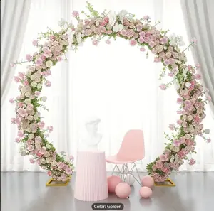 1Set, Golden Round Backdrop Stand Circle Balloon Arch Frame Large Metal Wedding Arch For Anniversary Birthday Party Valentine Ceremony Wedding Decorations