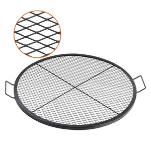 X-Marks Heavy Duty Round Fire Pit Grill Grate For Campfire BBQ Steel Round Cooking Grid With Handle And Support Wire Portable Camping Cookware For Outdoor Parties And Gatherings 36-Inch Black