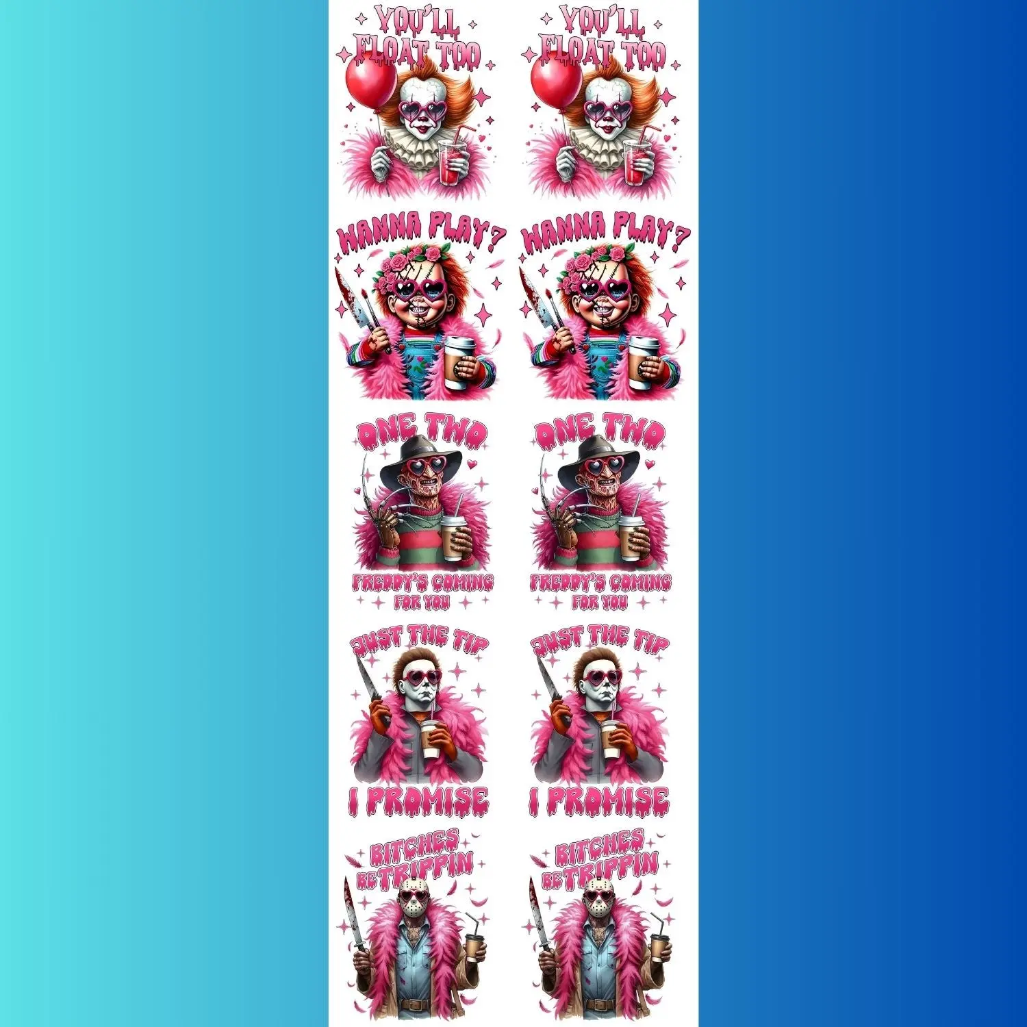 Halloween Horror Movie Characters premade DTF gang sheet, Halloween Prints, Halloween Transfers, Killer Halloween transfers,Spooky transfers