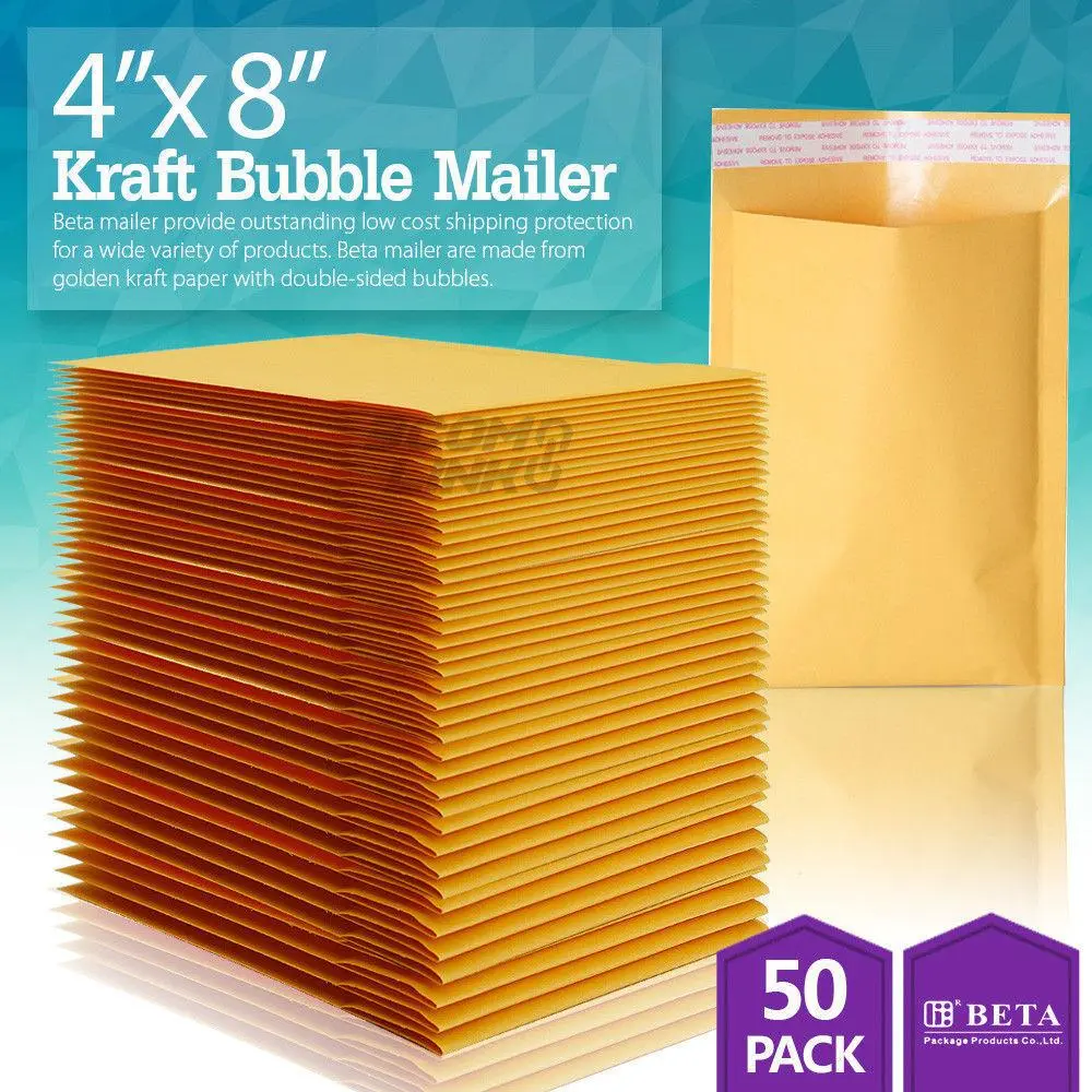50 #000 4x8 (4x7) Kraft Paper Bubble Padded Envelopes Mailers Shipping Case