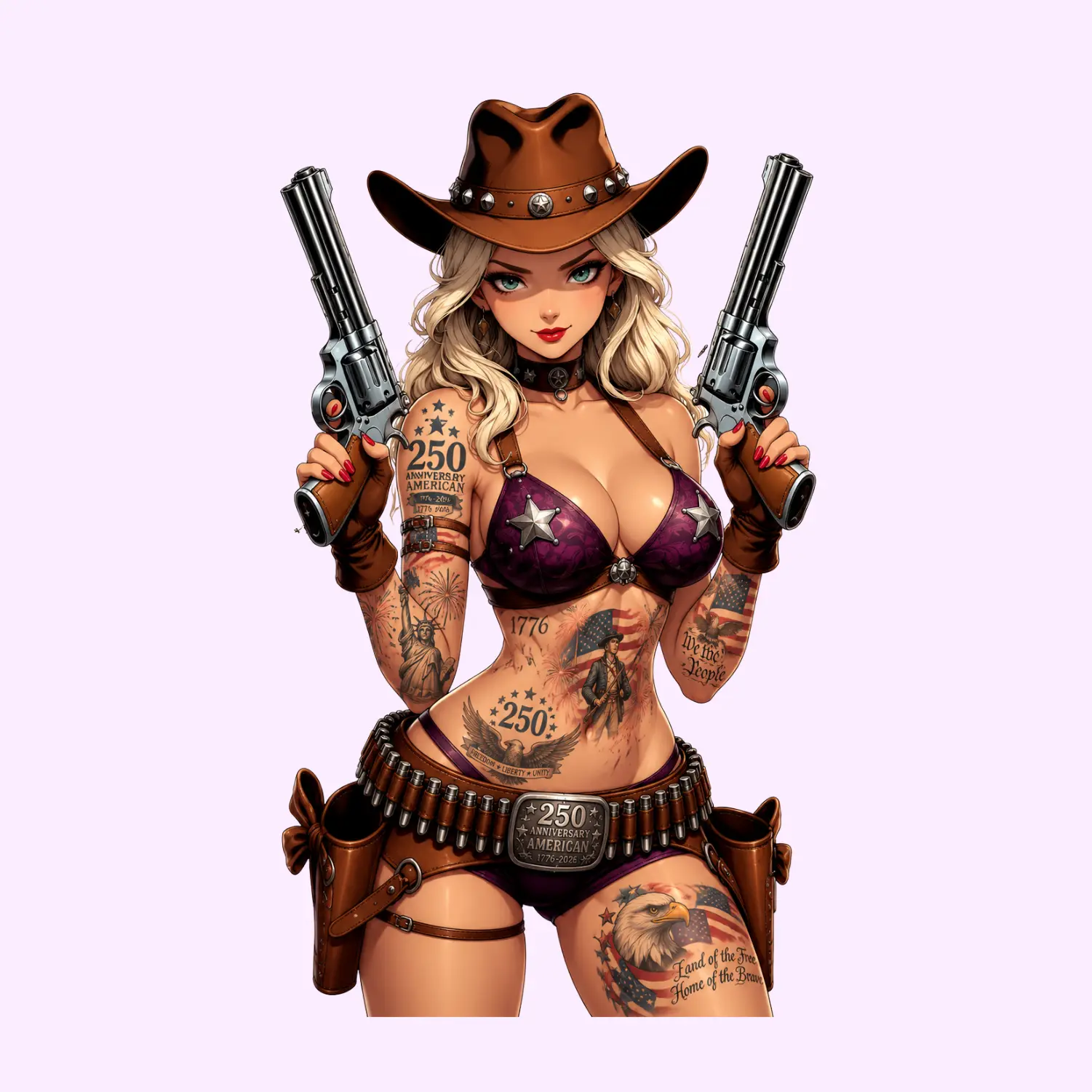 American Cowgirl Beauty Vinyl Sticker, USA 250th Anniversary Western Style Sticker, Decal for Laptop Water Bottle Car Window Tumbler Decal