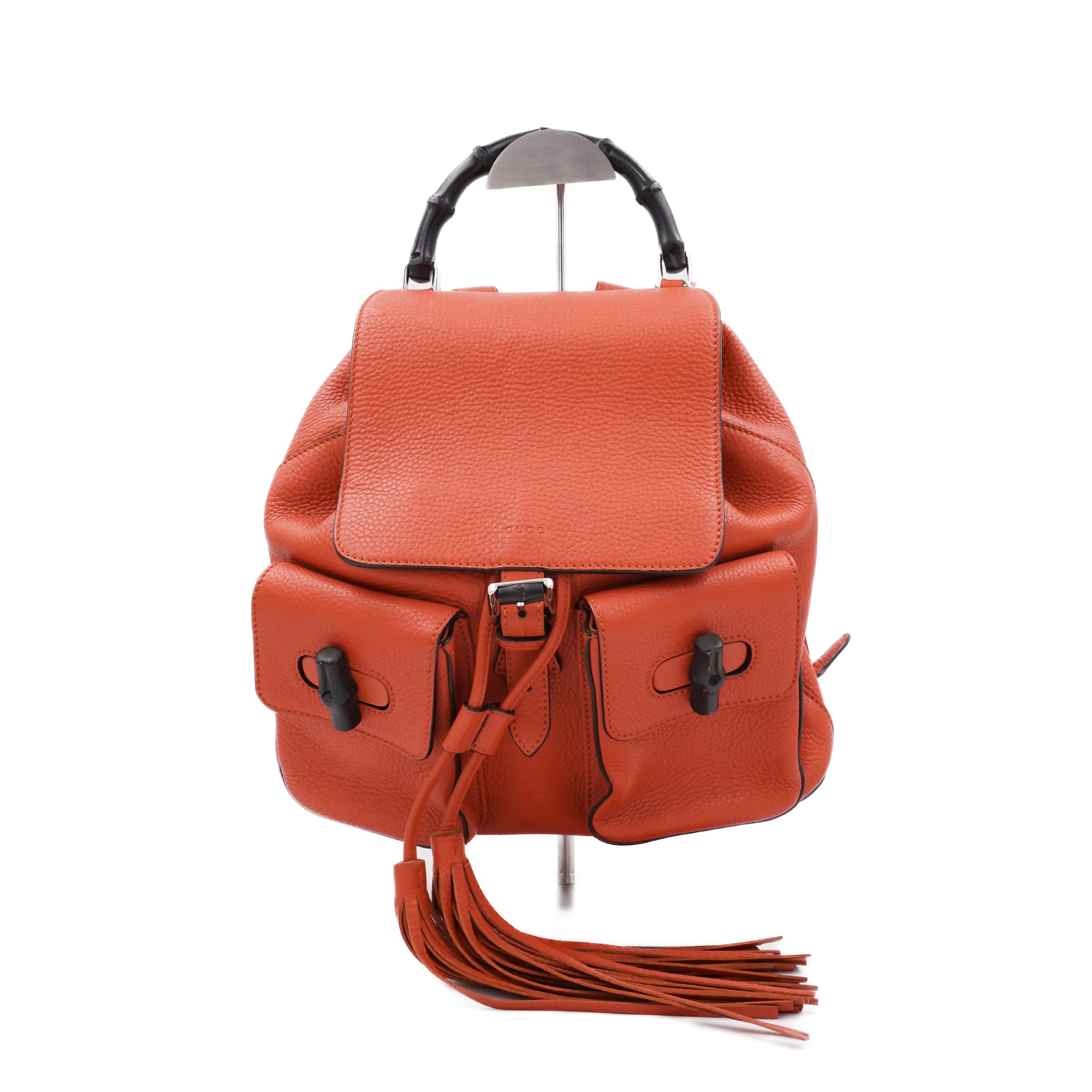 Pre-owned GUCCI Leather Backpacks Bamboo Medium Orange JM R066