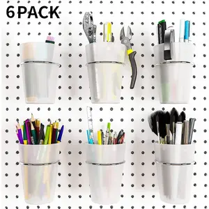 6 Set Pegboard Hooks with Cups, Ring Style Bins with Rings, Pegboard Cup Holder Accessories for Organizing Storage (Transparent)
