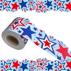 68.9Feet 4th of July Bulletin Board Border Star Shape Paper Border Roll for Independence Day Patriotic School Classroom Office Party Wall Decor Supplies