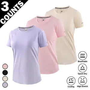 3-Pack Women's Quick Dry Workout T-Shirts, Breathable Cooling Short Sleeve Athletic Tops, High Stretch Moisture Wicking Sports Tees for Running Yoga Gym,, XS-2XL