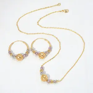 Boho Gold Tone Hollow Bead Jewelry Set | Trendy Layered Necklace & Hoop Earrings for Women
