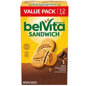 belVita Breakfast Sandwich Dark Chocolate Creme Breakfast Biscuits, Value Pack, 12 Packs (2 Sandwiches Per Pack)