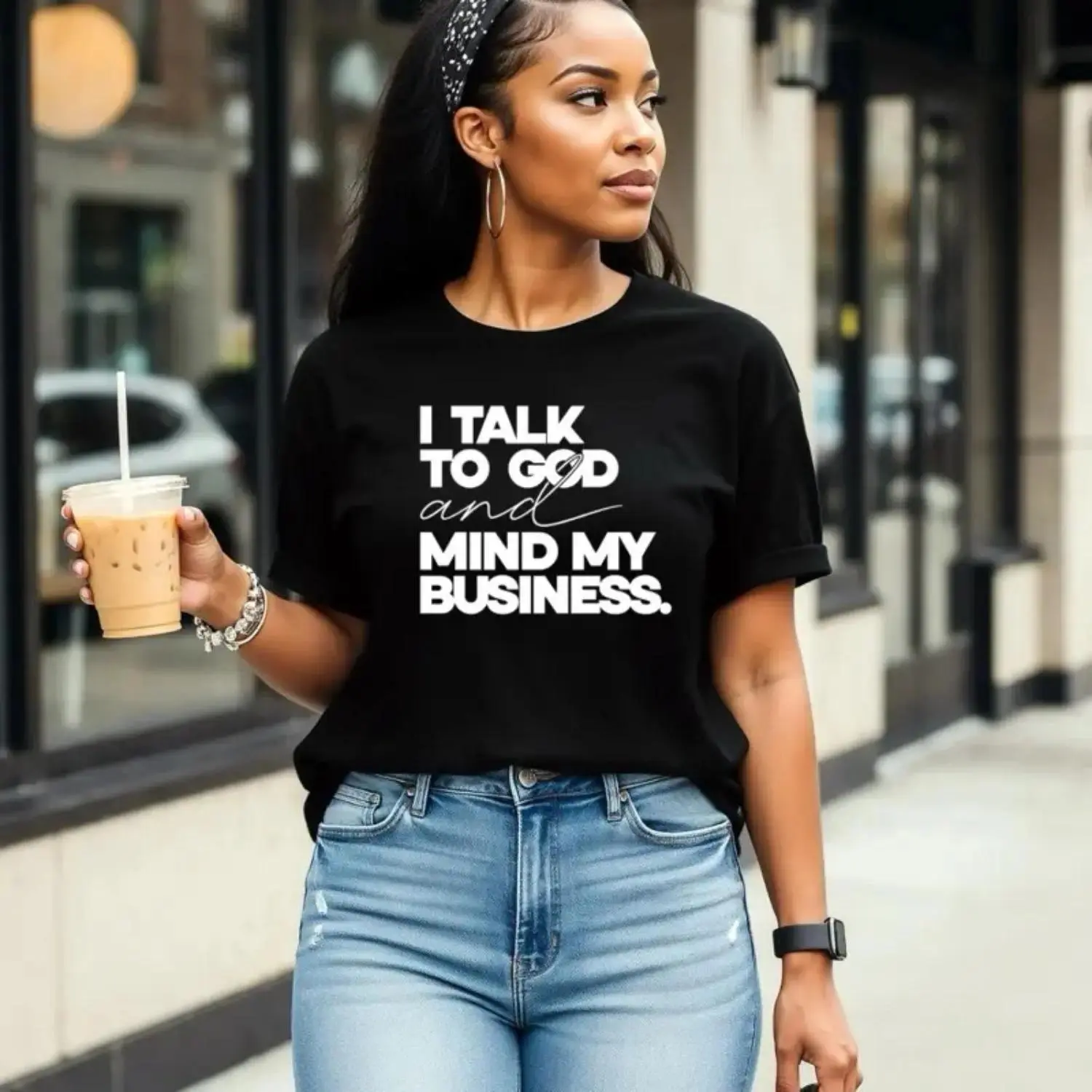 Women's Clothes: "Speak With God And Mind My Business" Graphic T-Shirt - 100% Cotton Relaxed Fit Printed Top for Easter & Thanksgiving Holiday Apparel