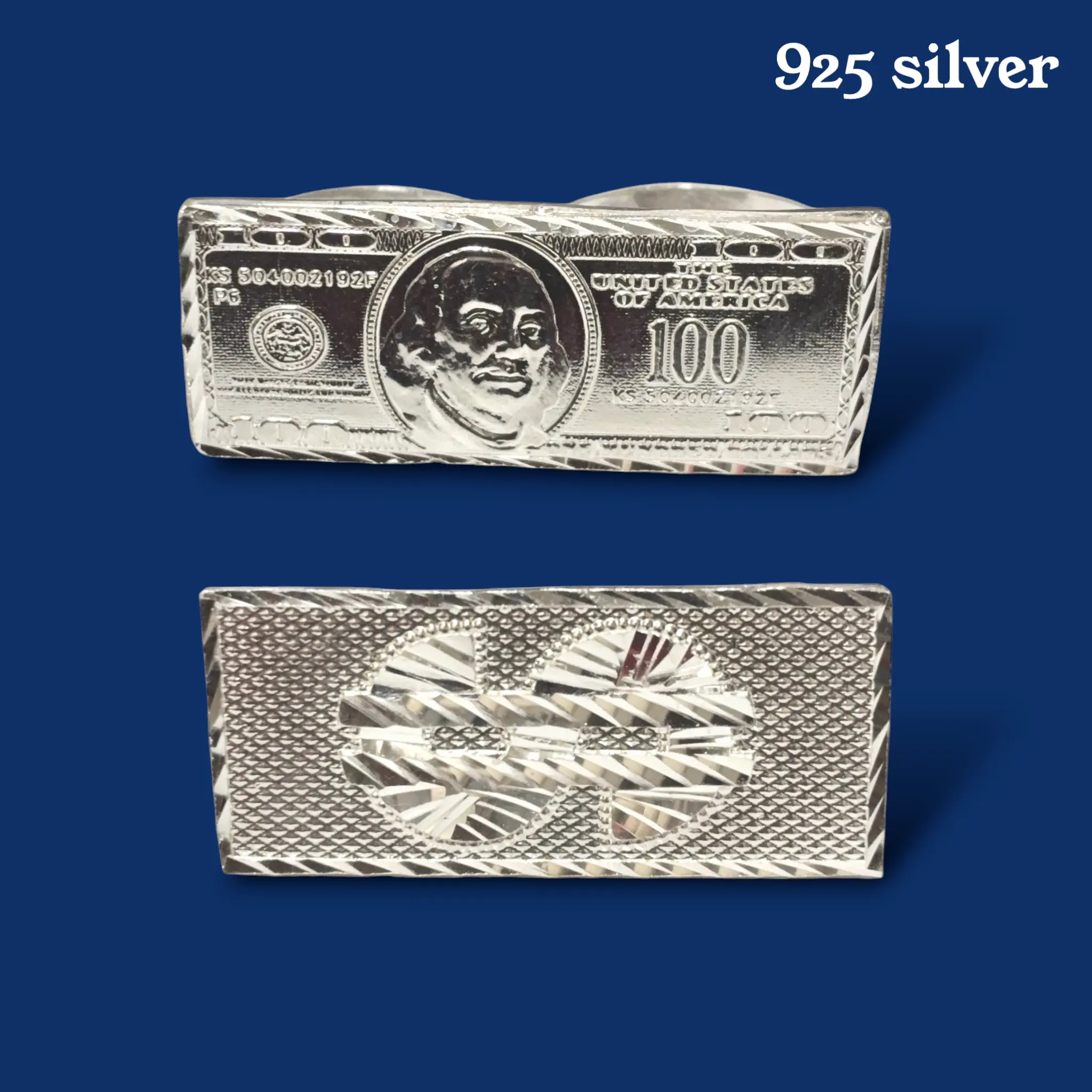 925 Silver Two Finger Ring | $100 Bill or Dollar Sign | Sizes 11 & 12 | Statement Ring