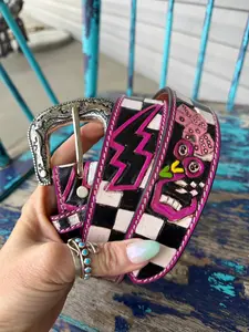 Pink Lighting Bolt Tooled Belt