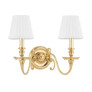 2-Light Charleston Sconce - Aged Brass Finish with Pleated Shades