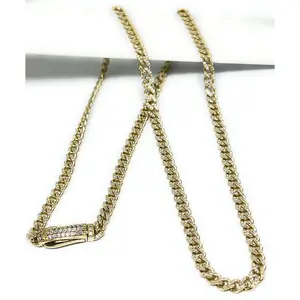 14k Solid Gold Miami Cuban Link FULL CZ Chain 16-24 inches 5mm CZ Lock (Semi-Hollow) 19-27g