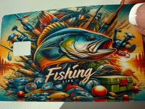 AI Fishing Life Credit Debit Card Skin - Fish Illustration Fishing Gear