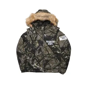 Bevis Camo Puffer Jacket With Faux Fur Hood