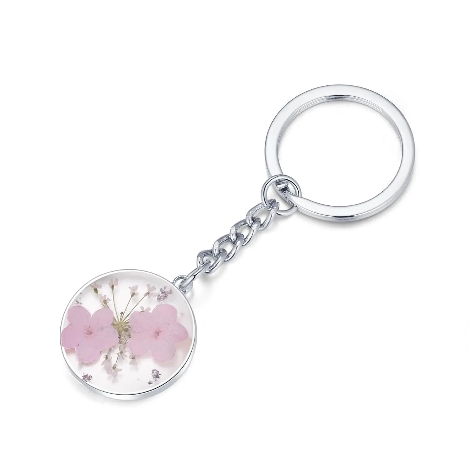 Pink Forget-Me-Not and Queen Anne's Lace Wildflower Keychain | Real Flower Keychain | Personalized Handmade Keychain | Dried Pressed Flower Keychain Charms | Gifts for Her