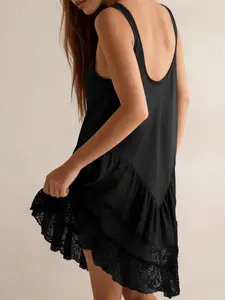 1 Piece Satin Camisole Lace Lady Dress Womenswear |   Classy Euro-American Mature Cute Vibe |   V-Neck Design + Tiered Skirt |   Polished Pick for Casual Dates / Café Stops