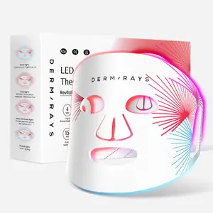 DermRays FDA-Cleared LED Light Therapy Silicone Mask, 4 Modes for Daily Facial, Red Light for Wrinkles & Collagen, Blue Light for Acne & Oil Control, Infrared for Scars & Repair, for Radiant Glow, Anti-Aging, Easy to Use, Timed, for All Skin Types