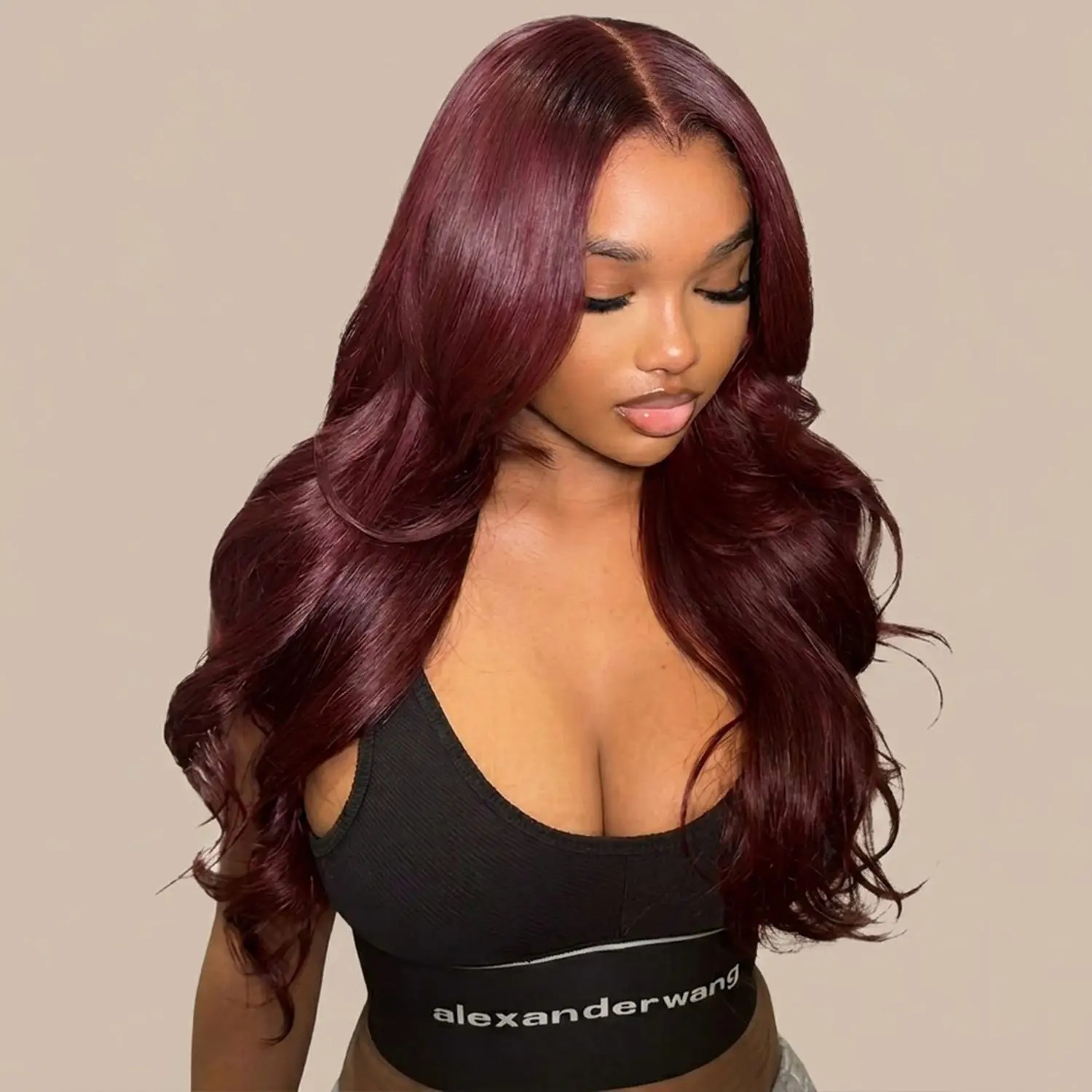[Midnight Burgundy] 99J Burgundy 13x6 Lace Front Wig 30 Inch Body Wave/Straight Synthetic Wig 220% Density, Pre-Plucked HD Transparent Lace Front Wig with Baby Hair for Women