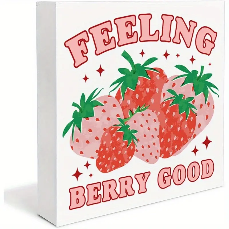Rustic Summer Strawberry Decor Feeling Berry Good Strawberry Wood Box Sign Home Decorations 5x5 inch