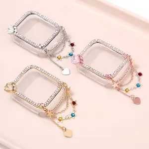 Heart & Chain Design Watch Band, Rhinestone Decor Watch Strap for Women, Smart Watch Accessories Compatible with Apple Watch Series, Wearable, Smart Watch Straps, Smartwatch Strap