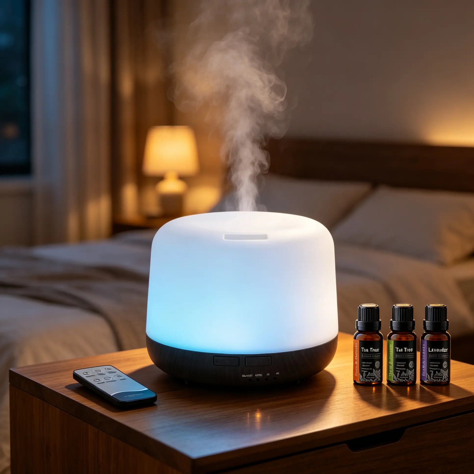 500ml Ultrasonic Humidifier, Remote Control Essential Oil Diffuser with 7-Color LED Night Light & Timer, Aromatherapy Set for Large Bedrooms & Home