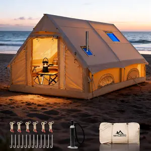 Senleeto 129 Sq Ft Two-Story Inflatable Glamping Tent for Family with Stove Jack, AC Port, Easy Setup Waterproof Cabin, Mesh Windows