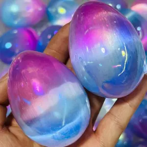 Natural Aura Pink And Blue Selenite Crystal Healing Gypsum Egg