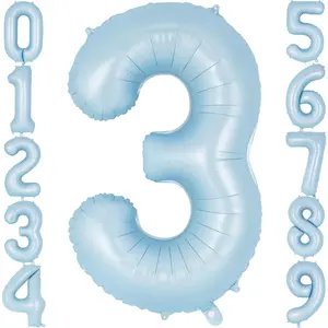 Light Blue Number 3 Balloon, 40 Inch Big Large Foil Number Balloons, Giant Mylar Number 3 Balloons for 3 Year Old Birthday Party Decorations Supplies Anniversary