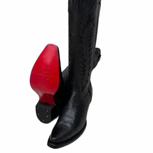 Womens Cowgirl Tall Boots- leather black snip with red bottom sole/Botas de Mujer Estilo Altas #201