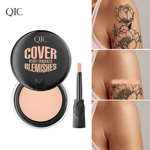 Long Lasting Concealer with Brush, Full Coverage Lightweight Cream Makeup to Cover Tattoos, Acne, Scars and Blemishes, Moisturizing Foundation Alternative for Women and Girls Daily Wear and Parties