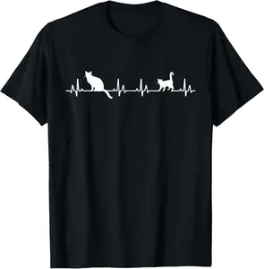 100% cotton Unisex Heartbeat Cat Lover Cute Cat T-Shirt