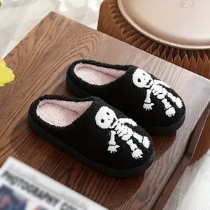 Cartoon Embroidered Ghost Slippers, Warm Fabric Slippers Suitable for All Seasons, TPR Sole, Easy to Wear and Take off, Suitable for All Kinds of Foot Types viral  slippers