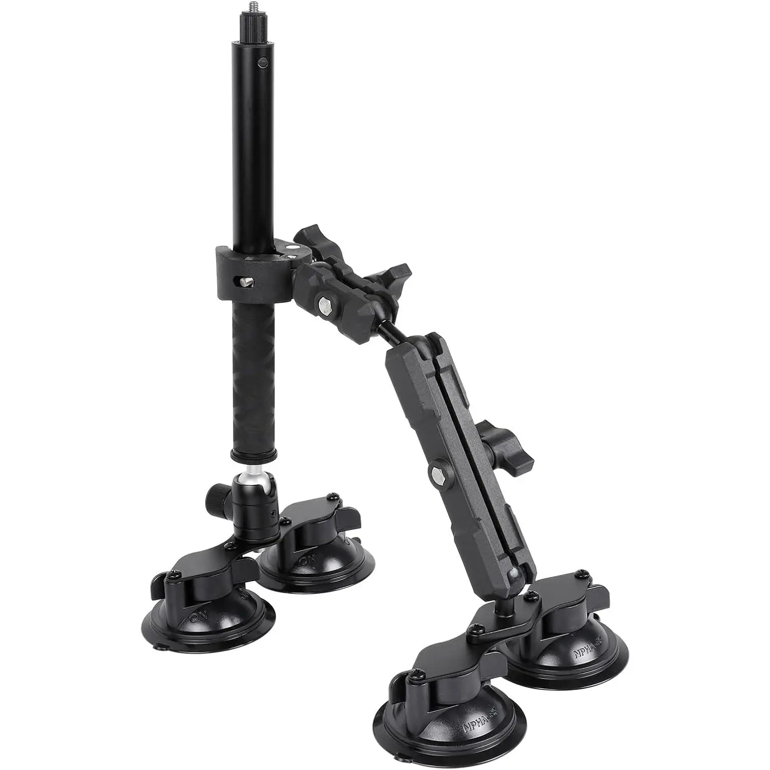 4-in-1 Suction Car Mount for Insta360 & DJI OSMO 360 | Includes invisible selfie stick; mounts windshield/window/hood/roof/trunk. Compatible with X5/X4/X3/X2/RS & DJI OSMO 360