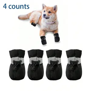 Reflective Pet Shoes, 4 Counts Waterproof Soft Bottom Dog Shoes, Non-slip Pet Boots, Oxford Cloth Pet Paw Protectors, Dog & Cat Clothing