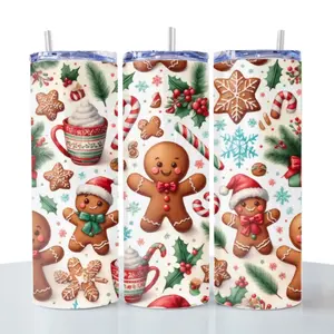 Gingerbread Man 20oz Tumbler with Clear Lid & Straw - Ideal for Drinking and Storage - Bottle, Drinkware