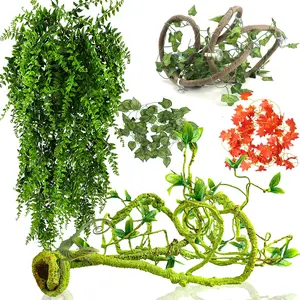 GOITHCA Reptile Vines  for Terrarium, Flexible Vines Jungle Climbing Branch with Leaves Tank Decor for Snakes Bearded Dragons Geckos Hermit Crabs Lizards Chameleons