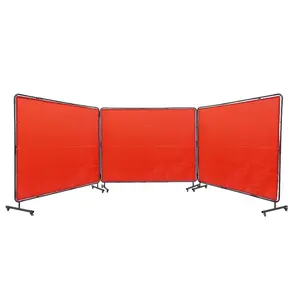 VEVOR Welding Screen with Frame, 6'x 8' 3 Panel Welding Curtain Screens, Flame-Resistant Vinyl Welding Protection Screen on 12 Swivel Wheels (6 Lockable), Moveable Professional for Workshop, Red