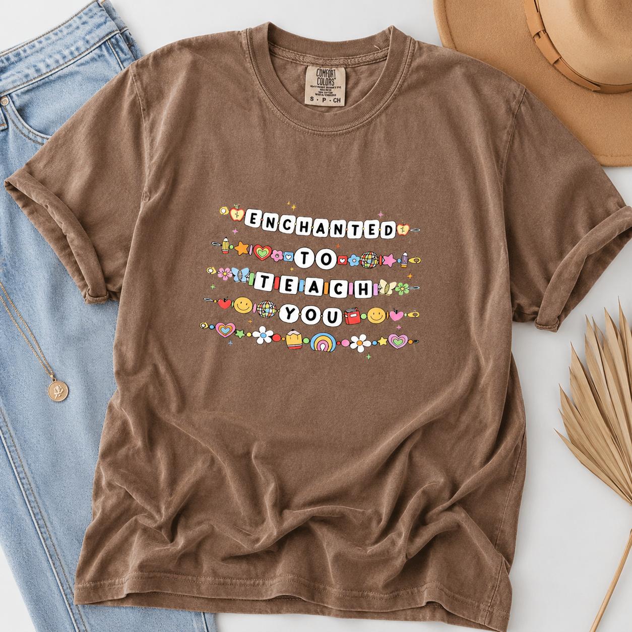 Women’s Comfort Colors Round Neck Casual Graphic Printed Everyday T-Shirt – Enchanted to Teach, Teacher Appreciation Gift, TrendWear USA