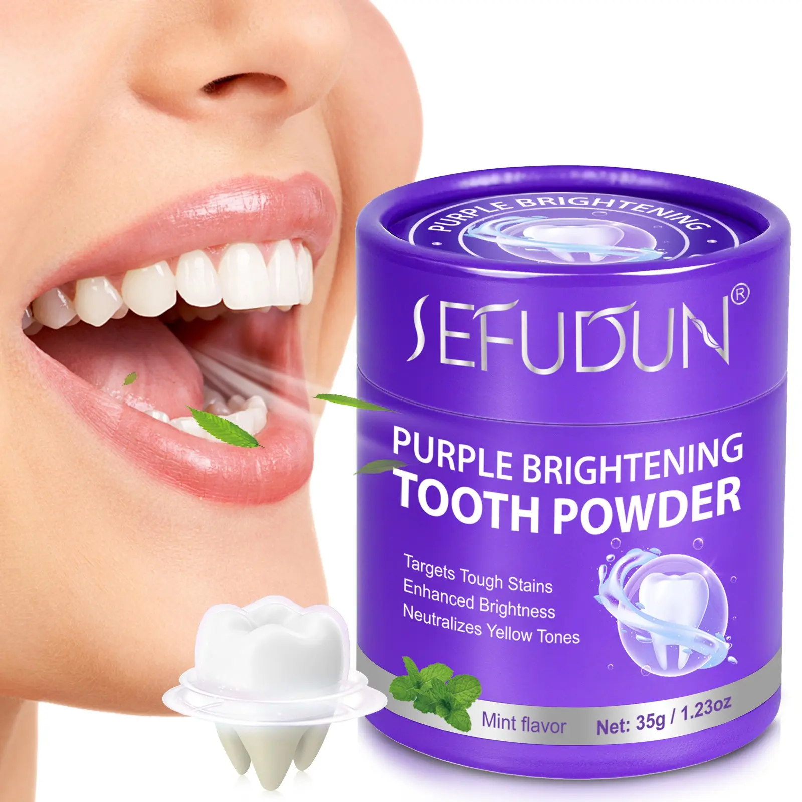 SEFUDUN PURPLE TOOTH POWDER,Peppermint-flavored toothpaste, purple toothpaste, freshens breath, cleans teeth, maintains oral health, daily oral care, makes smile brighter, Teeth Brightening, Teeth Brightener, one box