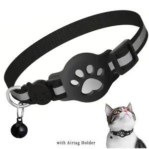 Cat AirTag Holder Collar Breakaway Reflective Strips Adjustable Kitten Collar Waterproof Cat Bell Collar Pet Air Tag Case collar