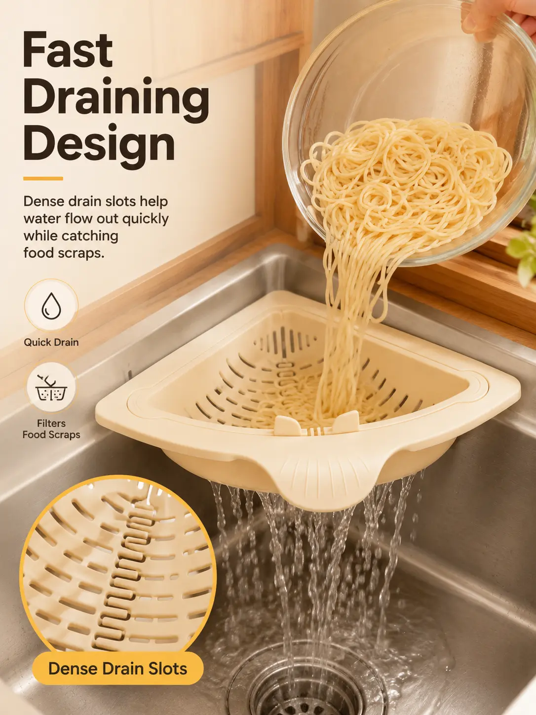 Magnetic Sink Drain Basket | Quick Drain Food Strainer, Kitchen Sink Filter Organizer, Easy Install No-Drill Corner Basket, Separates Food Scraps and Prevents Clogs for Daily Kitchen Cleaning