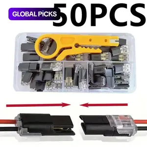 50pcs Wire Stripping Tool Kit, D2 Double Line Interlocking Detachable Design, 2-Pin Bidirectional Cable Buckle Connector, Suitable for 18-22 Awg Wires, Tool Kit Set