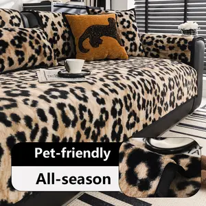 Luxurious Leopard Print Sofa Cushion, Anti-Slip Living Room Cover, Soft Sofa Protector, Couch Slipcover, Pet Friendly, All Seasons Use, Home Kitchen Bedroom Office