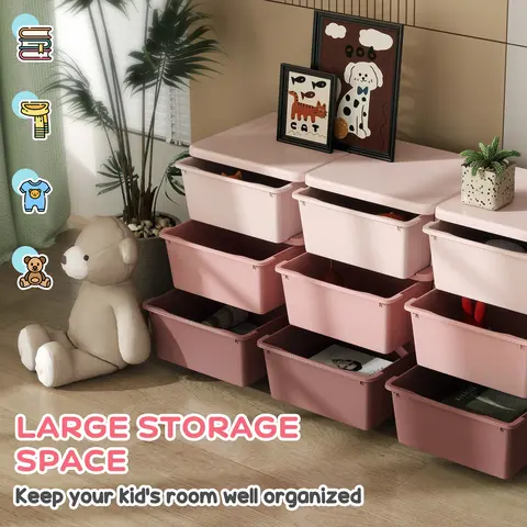 #tiktokshopbacktoschool Qaba 3 Tier Kids Storage Unit with 3-9 Drawers Chest Toy Organizer Plastic Bins for Kids Bedroom Nursery Living Room for Boys Girls Toddlers